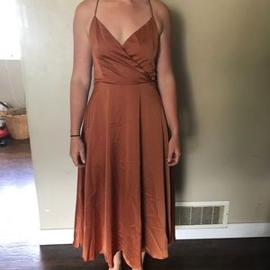 Rust v-neck bridesmaid dress